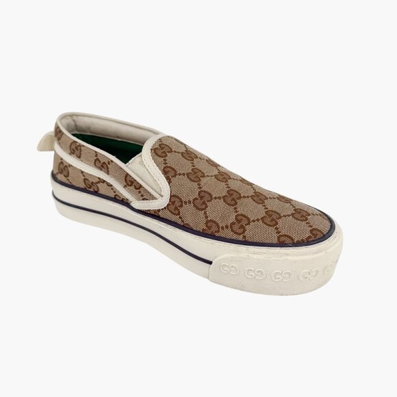 Gucci Tennis 1977 Beige GG Canvas Slip On Sneakers Shoes Size 37 US 7 Women's - Picture 11 of 13